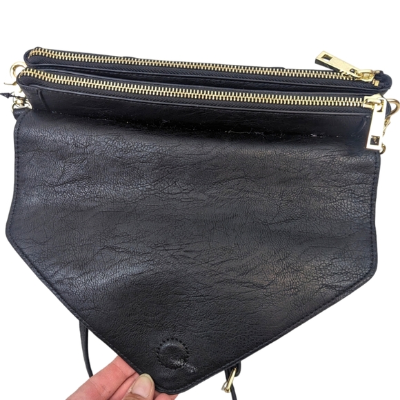 INC International Concepts Vegan Leather Crossbody Purse Black Gold Studded - Picture 3 of 9